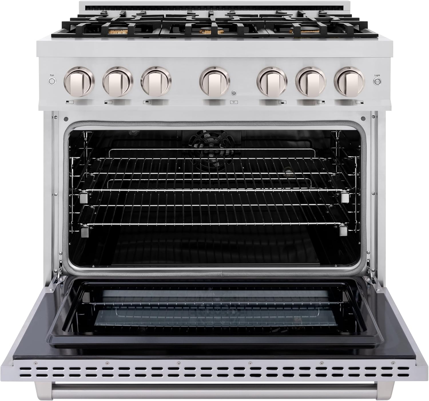 ZLINE 36 in. 5.2 cu. ft. Select Dual Fuel Range with Gas Cooktop and Electric Convection Oven in Stainless Steel with 6 Brass Burners (HDR-BR-36)