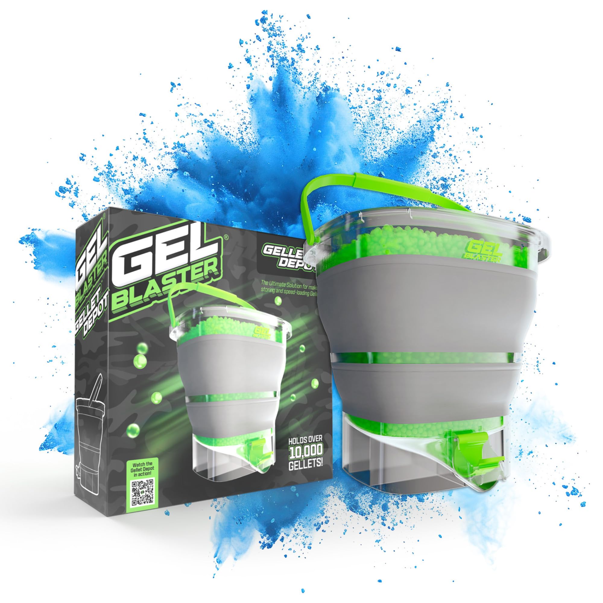Gel Blaster Gellet Depot: contenedor de munición Plegable, Boquilla de Carga rápida y Filtro Integrado, hidrata y almacena más de 10 000 Gellets, Accesorio Gel Blaster. para Mayores de 14 años