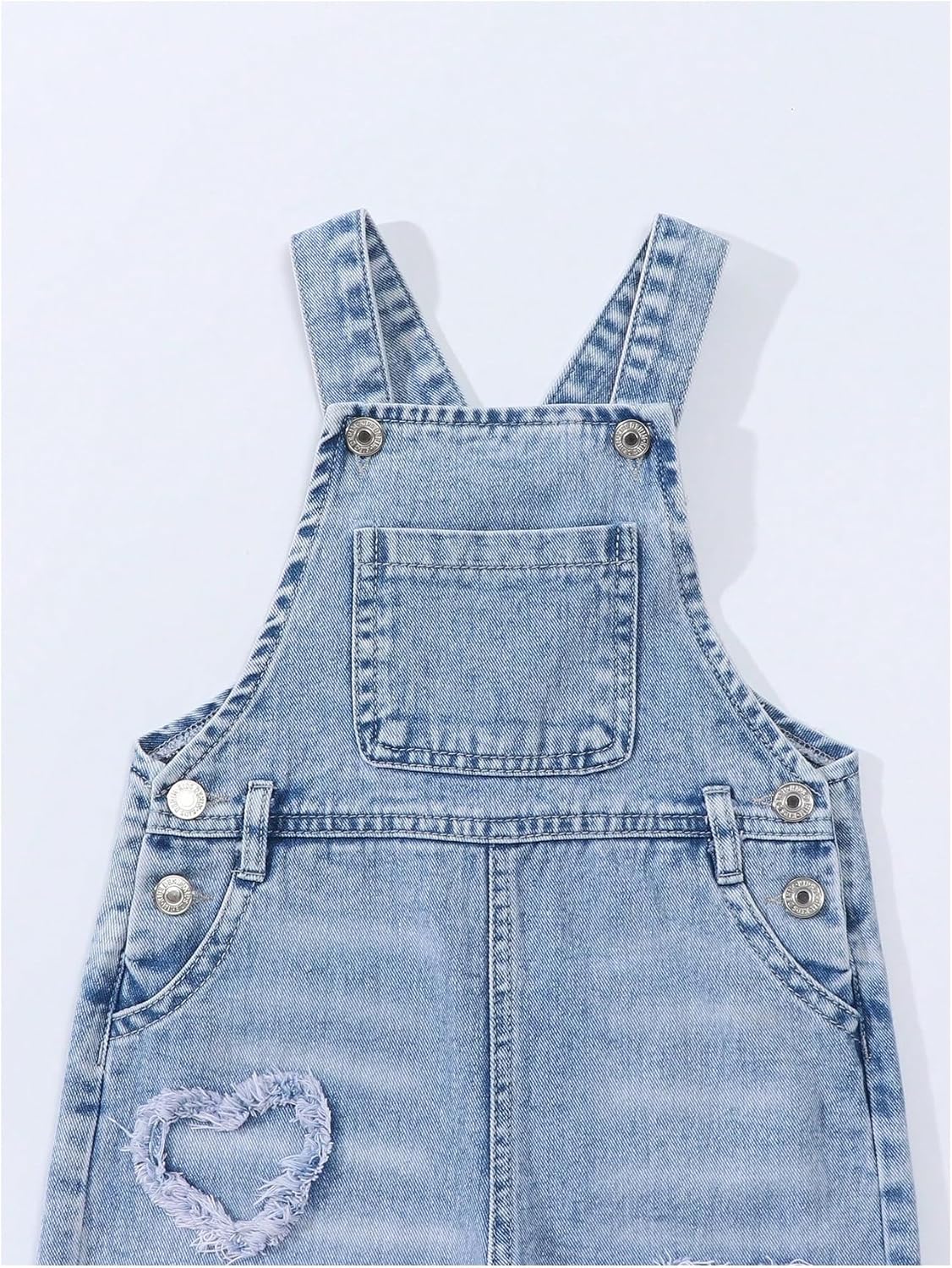 WDIRARA Girl's Cute Heart Patched Denim Overalls Sleeveless Straight Leg Jumpsuit Bib Overalls