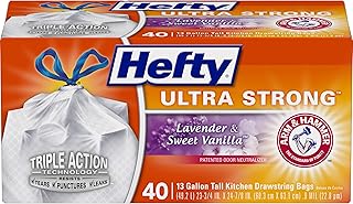 Hefty Ultra Strong Tall Kitchen Trash Bags, Lavender and Sweet Vanilla Scent, 13 Gallon, 40 Count