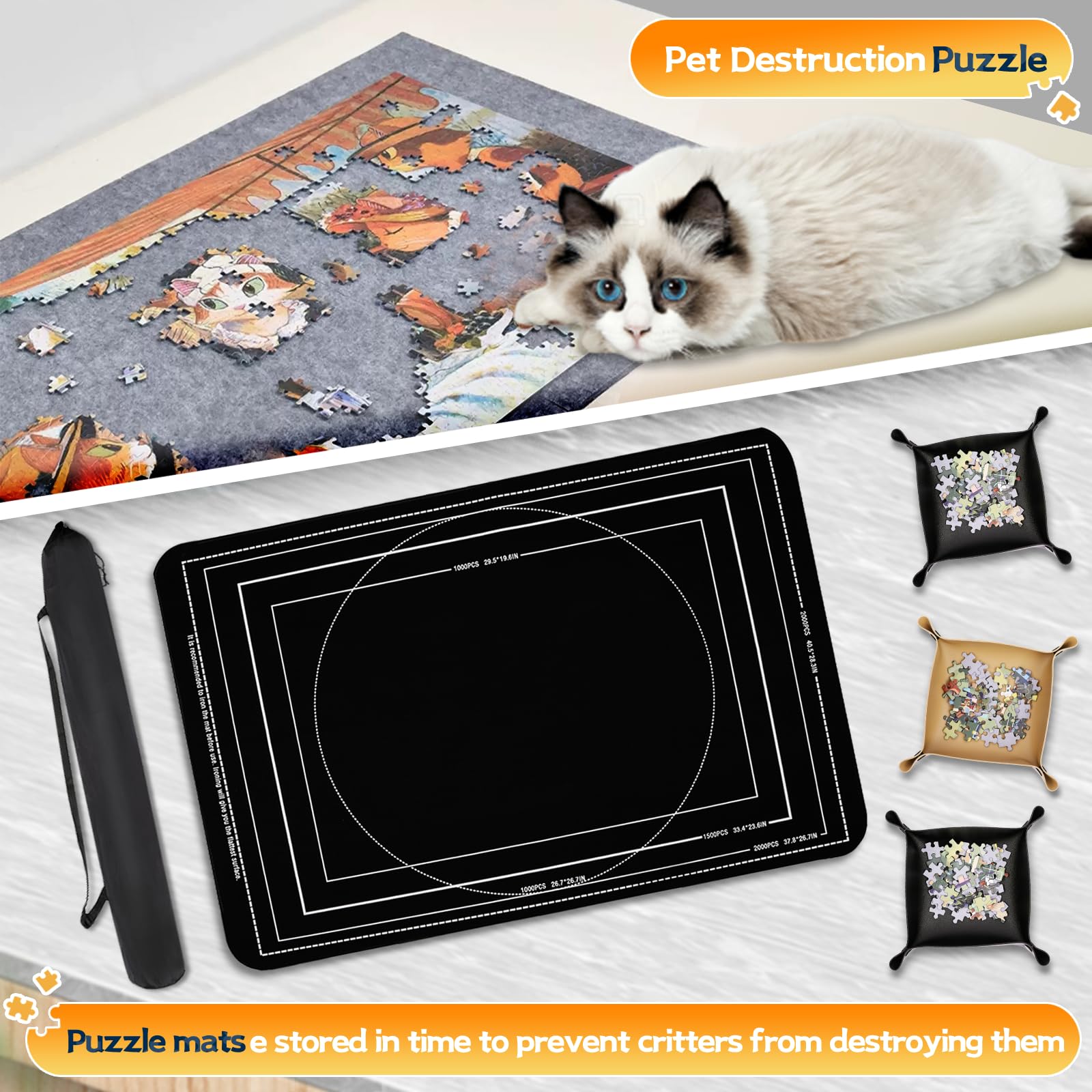 Tapis De Puzzle VOSSOT – 115x65 Cm, Pour Puzzles 1000 à 1500 Pièces, Avec Sangles Velcro Et Sac De Rangement
