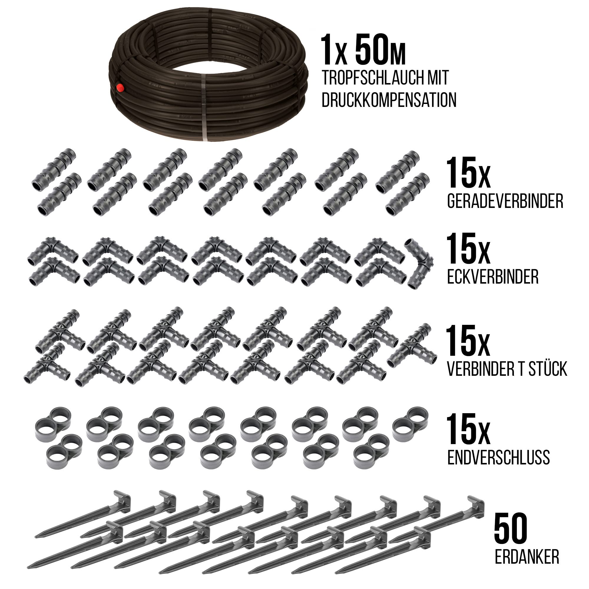 HaGa® Zestaw nawadniający - wąż ociekowy 16 mm długość 50 m z kompensacją ciśnienia wraz z akcesoriami - wąż perłowy nawadnianie ogrodu