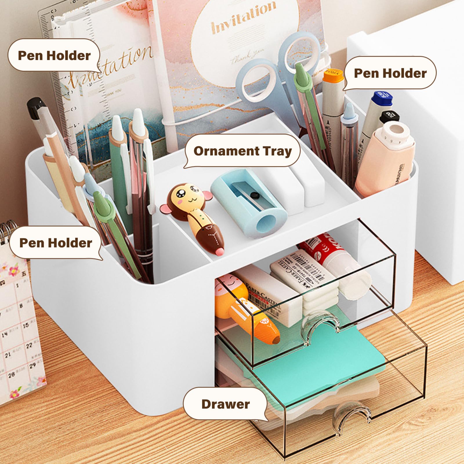 Organizzatore Scrivania Con 5 Scomparti E 2 Cassetti - Porta Penne, Accessori Ufficio - Foto 3