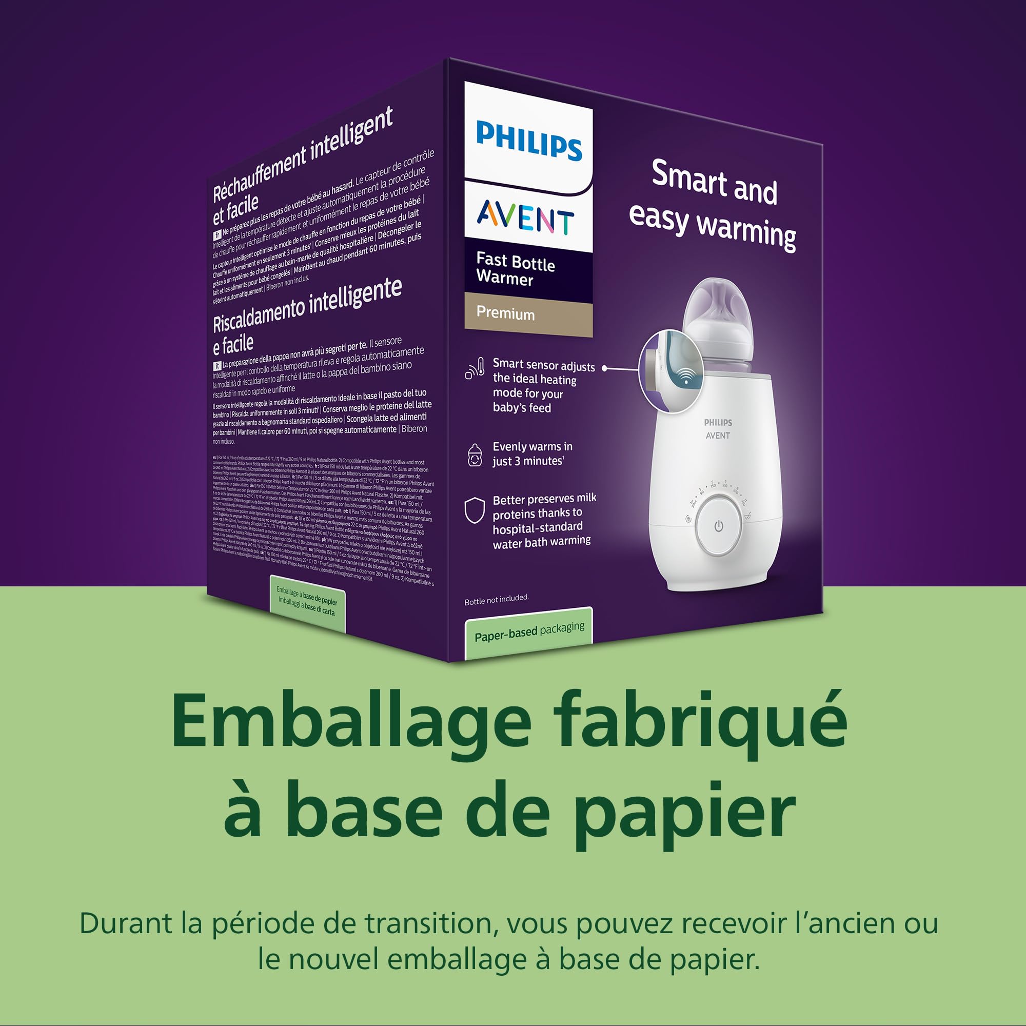 Philips Avent Chauffe-biberon rapide, contrôle intelligent de la température, chaleur uniforme sans point chaud, réchauffage bain-marie qualité hospitalière, arrêt automatique, SCF358/00