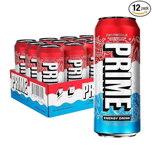 PRIME Energy DRIPSCICLE, Zero Sugar Energy Drink, 200mg Caffeine and 300mg of Electrolytes for Hydration, Vegan, Gluten Free,16 Fluid Ounce, 12 Pack