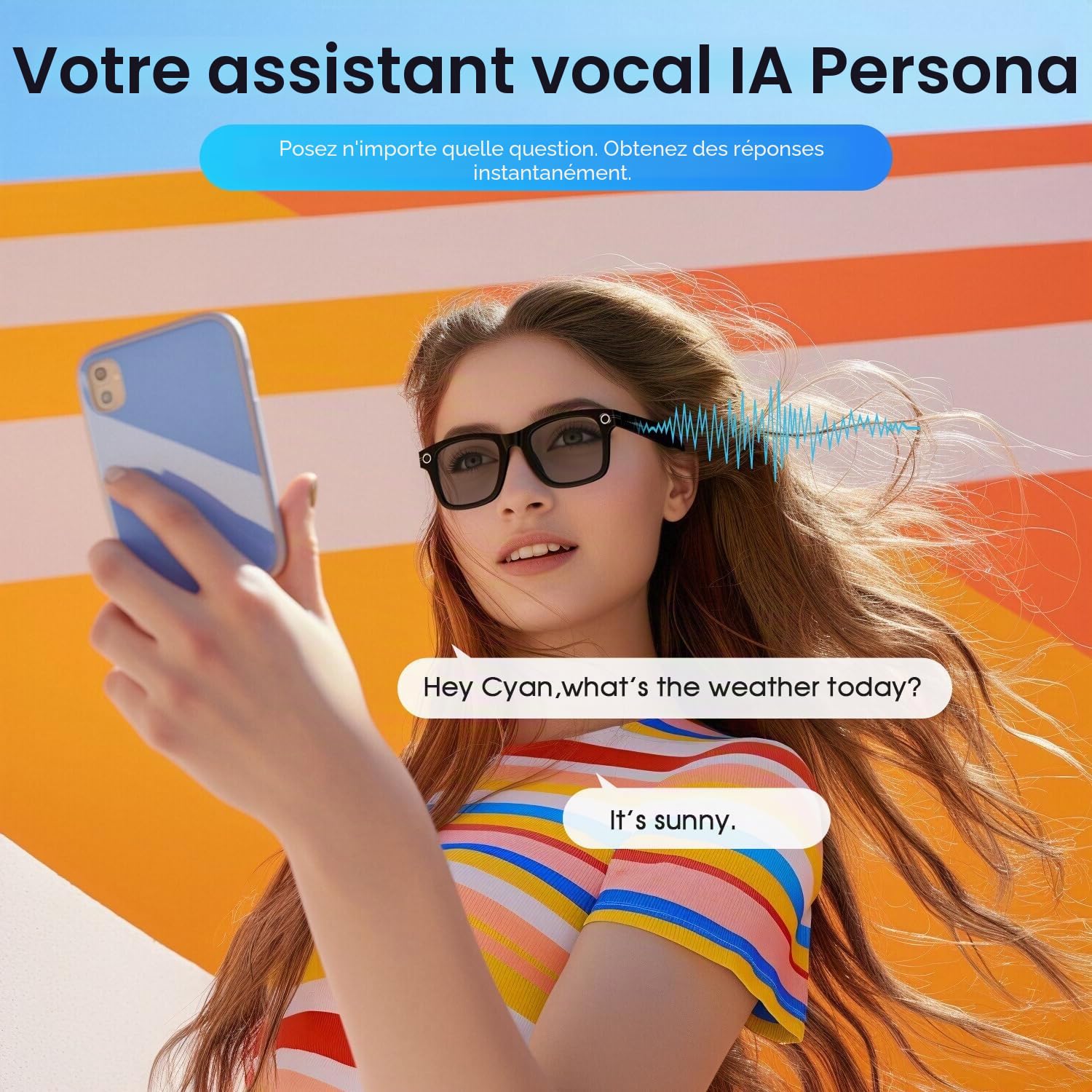 AI Smart Glasses 4K Caméra HD 290mAh 800W Lunettes de caméra avec Enregistrement vidéo, Traduction simultanée/Identification d'objet GPT, lentilles photochromiques