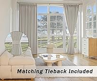 Vista 2 de MUMFAS Cortina plisada opaca de lino con aislamiento térmico para oscurecer la habitación, panel de tratamiento de ventana para dormitorio, puerta