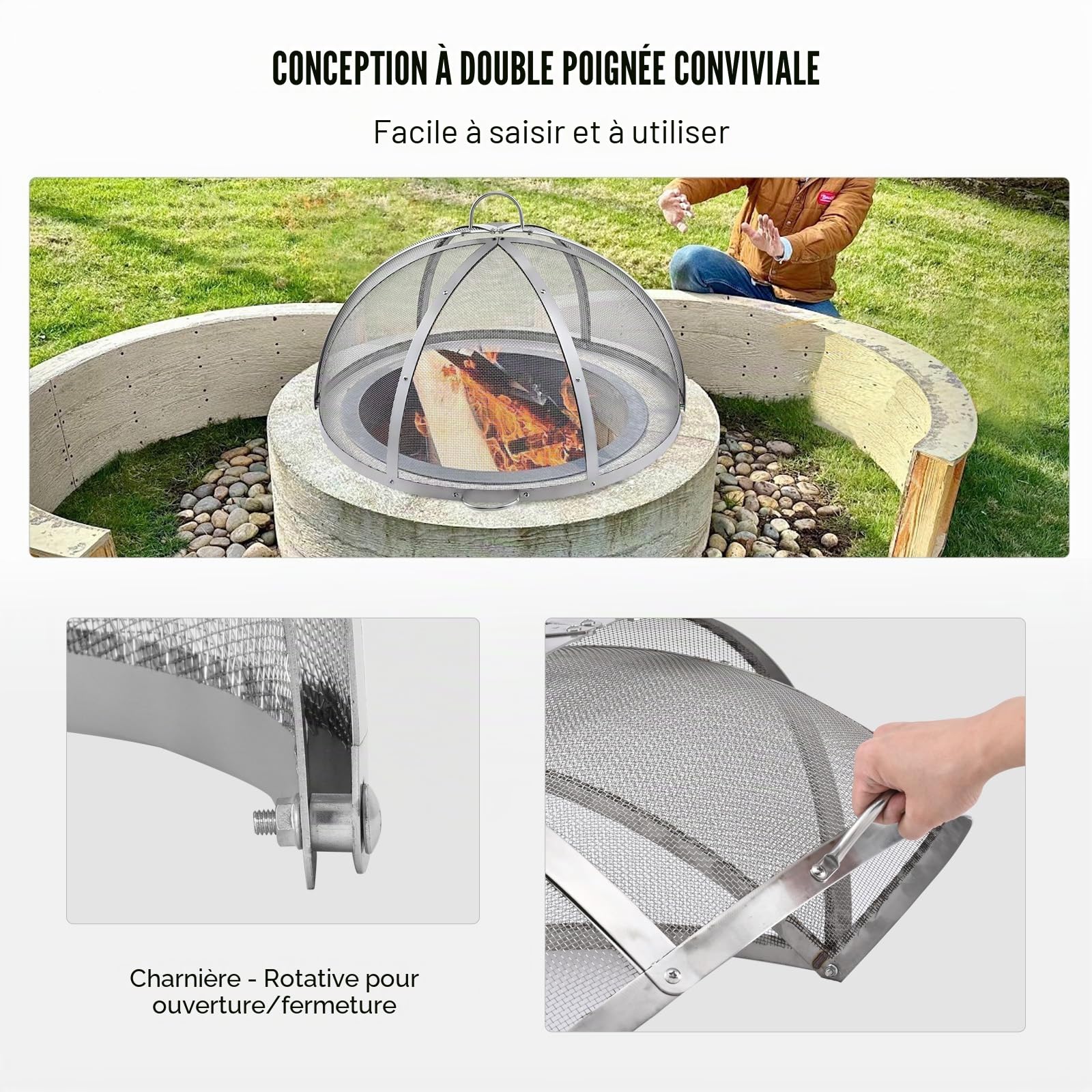 VEVOR Pare-étincelles pour Brasero Extérieur 914 mm Grille de Protection Contre Les Étincelles de Feu Acier Inoxydable Écran Pare Feu Ouverture Facile avec Accessoires pour Foyer, Patio, Arrière-Cour