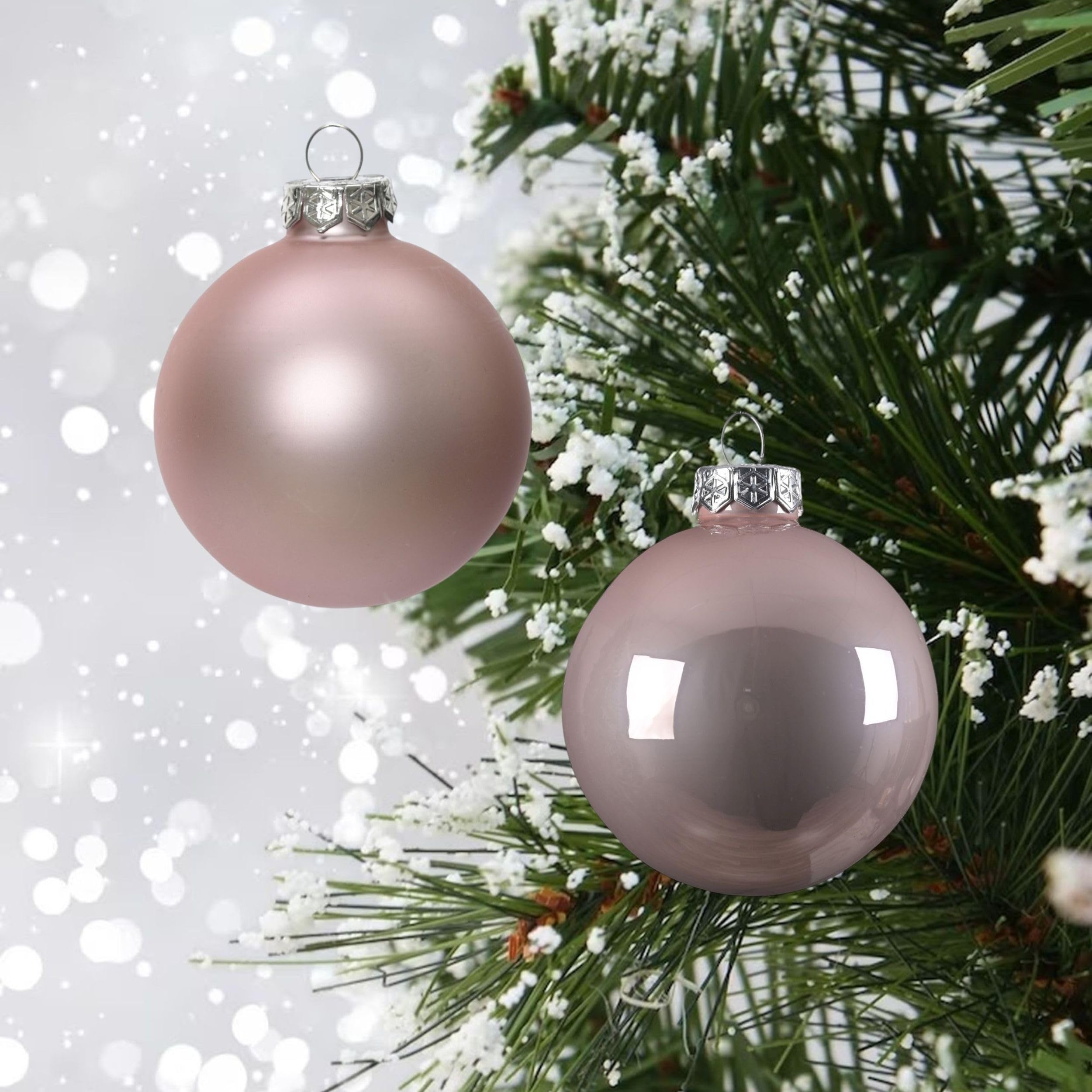 Shop4allsorts Blush Pink 48 Mini Glass Christmas Baubles - Small Pink Bauble For Christmas Tree 25Mm Hanging Ornaments Blush Xmas Tree Baubles.