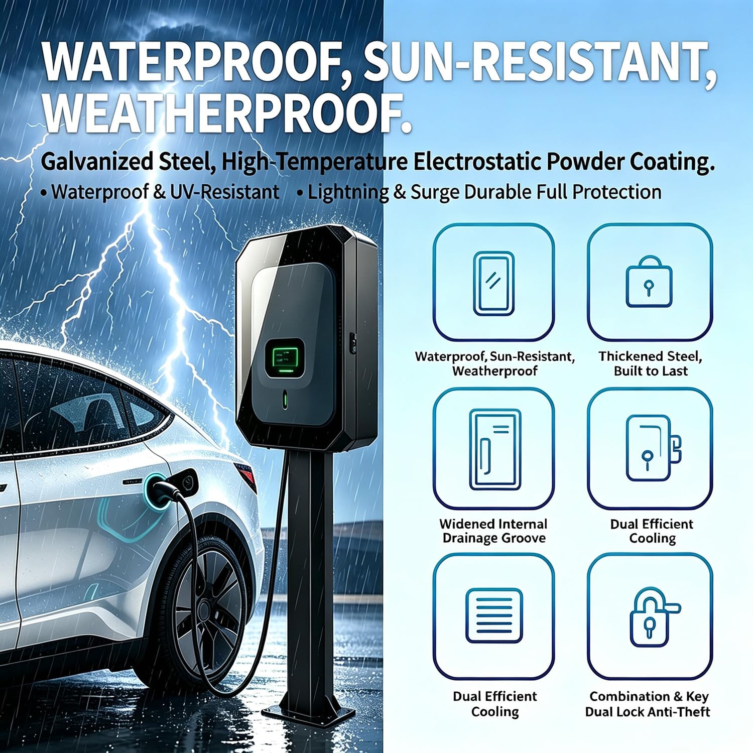 Cubierta Cargador Coche con Cerradura De Combinación，Metal Cargador Coche Electrico Cubierta Protectora Protege Eficazmente contra La Lluvia Y La Luz Sola Wall-Mounted,50x60x25cm