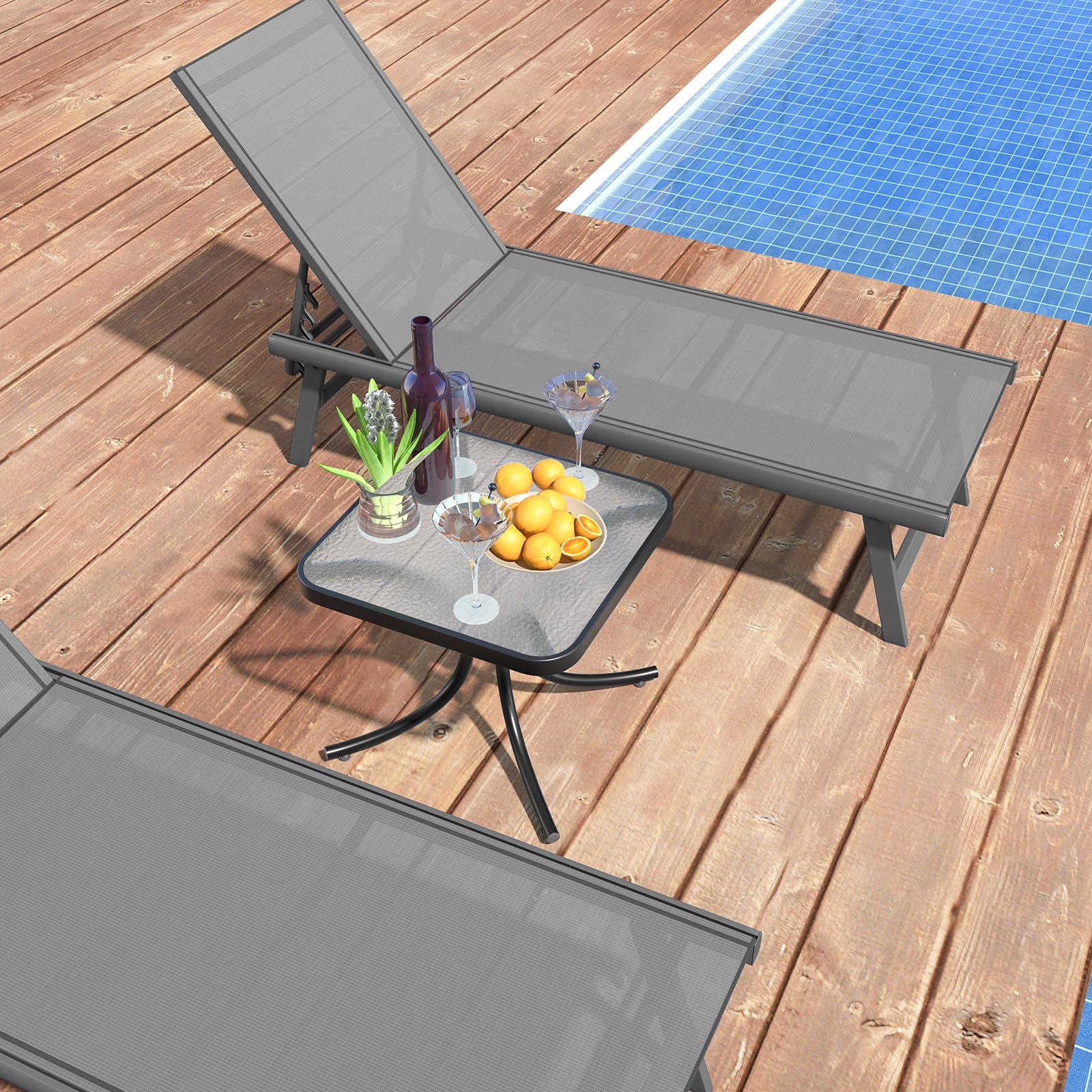 GIANTEX Table Basse Jardin 50 CM, Plateau en Verre Trempé Épaissi, Cadre en Métal Robuste, Charge 100 KG, Table Balcon Extérieur pour Jardin, Balcon, Terrasse, Noir