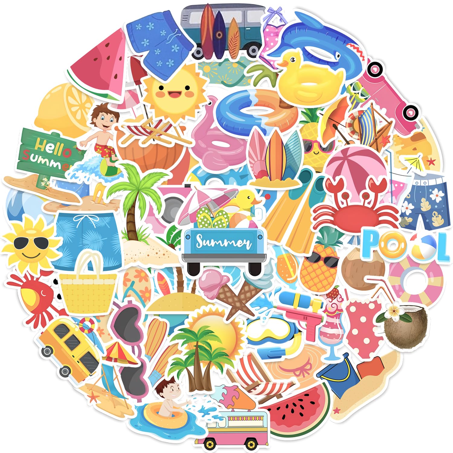 200 PCS Pool Beach Stickers, Summer Pool Beach Party Favors Birthday Party Decorations for Water Bottle Laptop