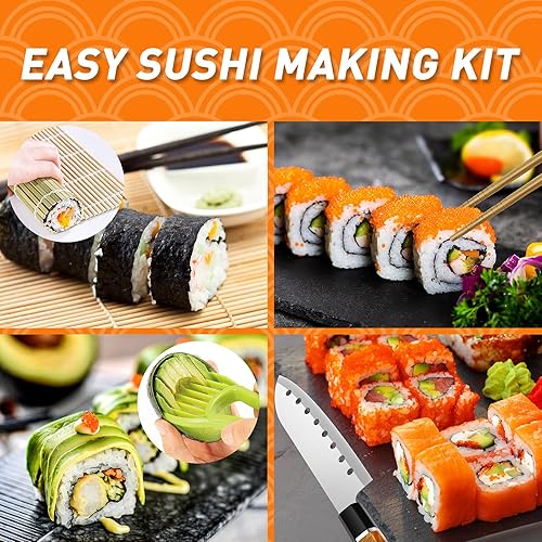 Miniatura 7 de Kit de fabricación de sushi, kit de 27 piezas para hacer sushi para principiantes, kit de rodillo de sushi, kit de sushi con alfombrilla de sushi,