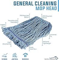 Vista 2 de KLEEN HANDLER HEAVY DUTY Commercial Mop Head Replacement, Wet Industrial Blue Cotton Looped End String Cleaning Mop Head Refill (Case of 24)