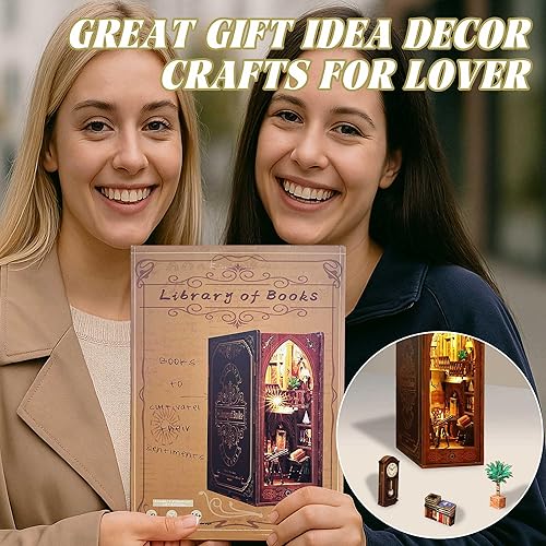 Miniatura 20 de Flever Kit miniatura de rincón de libro para casa de muñecas, decoración de estantería de libro de bricolaje, rompecabezas de madera 3D, kit