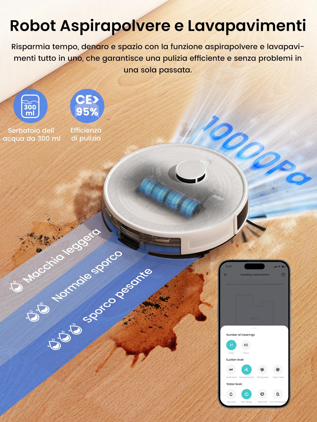 LEFANT M2S Pro Robot Aspirapolvere Lavapavimenti con Svuotamento Automatico,Aspirazione 10000Pa,240 Minuti,Navigazione Laser dTOF,Tecnologia di Evitamento Degli Ostacoli PSD,Pulizia Personalizzata