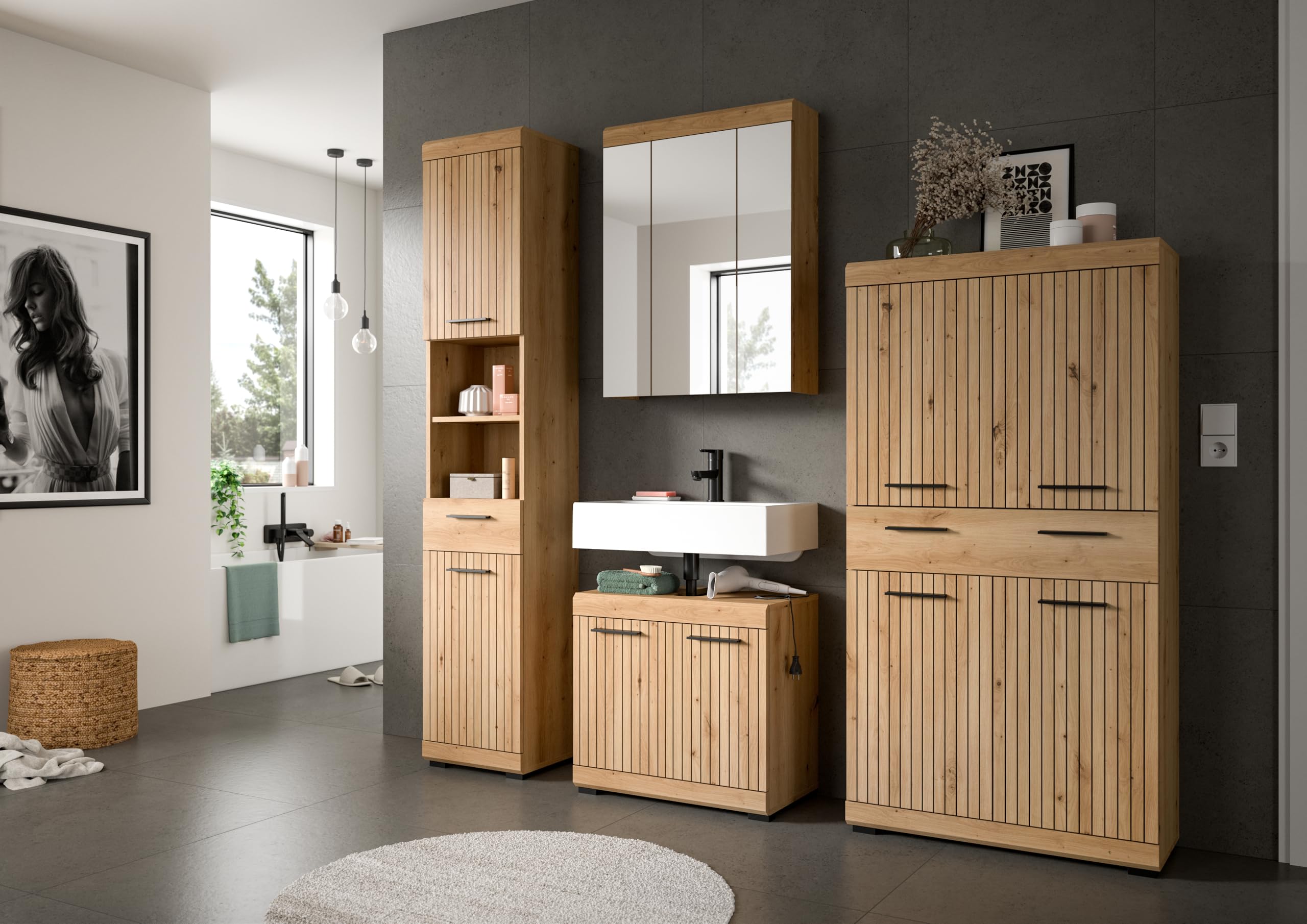 xonox.home – 4 TLG. Badkombination Scout 201x191x34 cm in Artisan & Schwarz – Set aus Hochschrank – Bild 5
