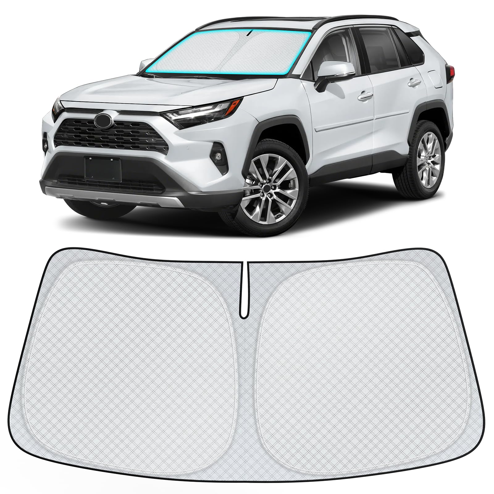 INSAUTO Windshield Sun Shade for 2019-2024 2025 Toyota RAV4 Accessories, [Upgraded 7-Layer Protection], Foldable Front Windshield Sunshade, Block Out UV Rays & Heat, Keep Car Cool