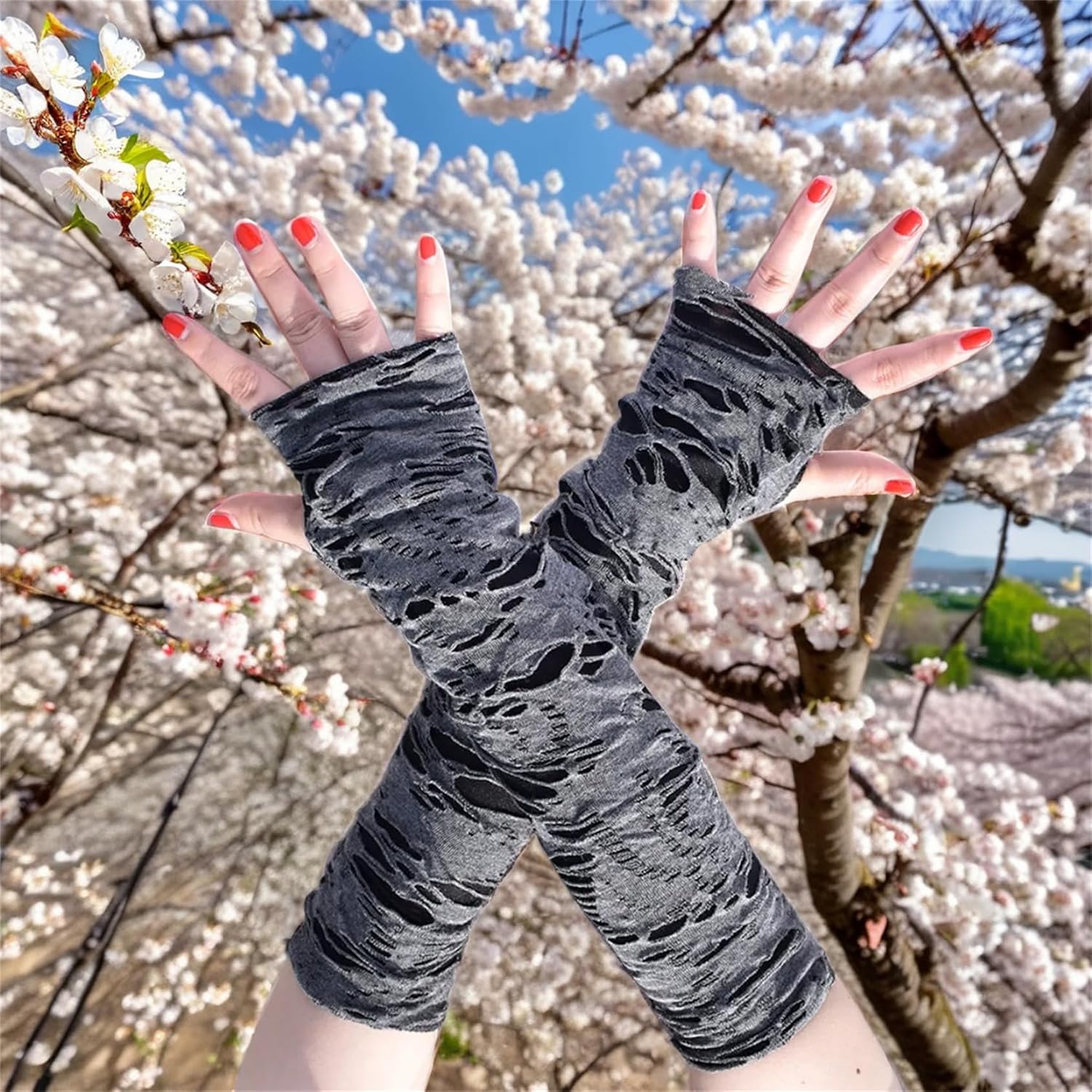 Goth Arm Warmers Women Punk Rock Fingerless Arm Sleeves
