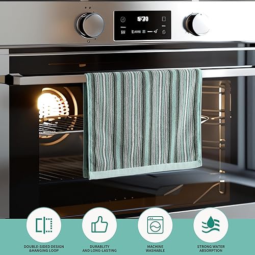 Miniatura 6 de SALAS Toallas de cocina de algodón prémium para secar platos, toallas de mano grandes y largas de 390 GMS, juego de toallas gruesas y altamente