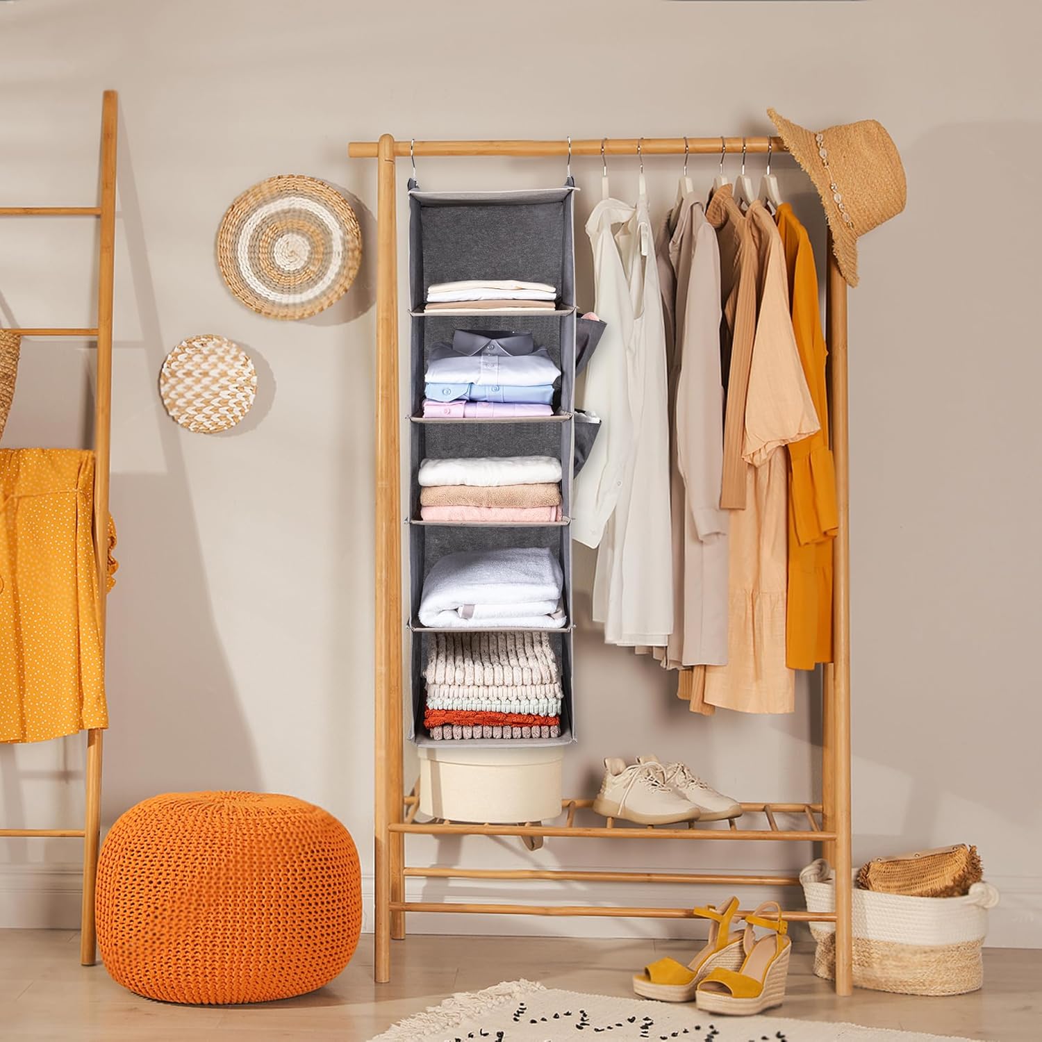 Effortless Closet Chaos: BOOMIBOO Foldable Organizer with Shelves and Pockets