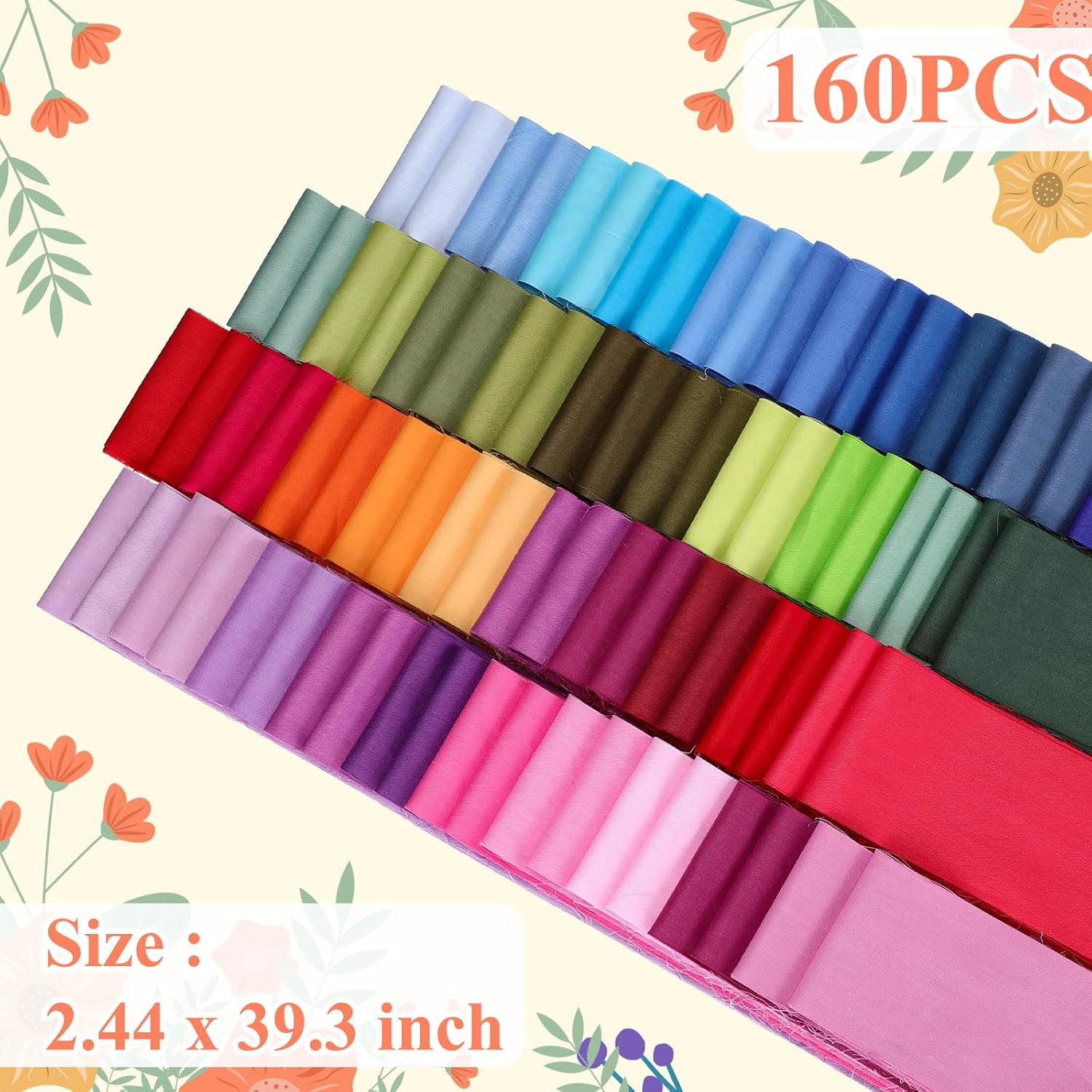 SmoothNovelty 160 Pcs 4 Roll Fabric Strips Assorted Quilting Fabric for Quilting Crafting and Sewing Rolled Cotton for Crafts Blanket Rug Upholstery and Purse Making(Simple)