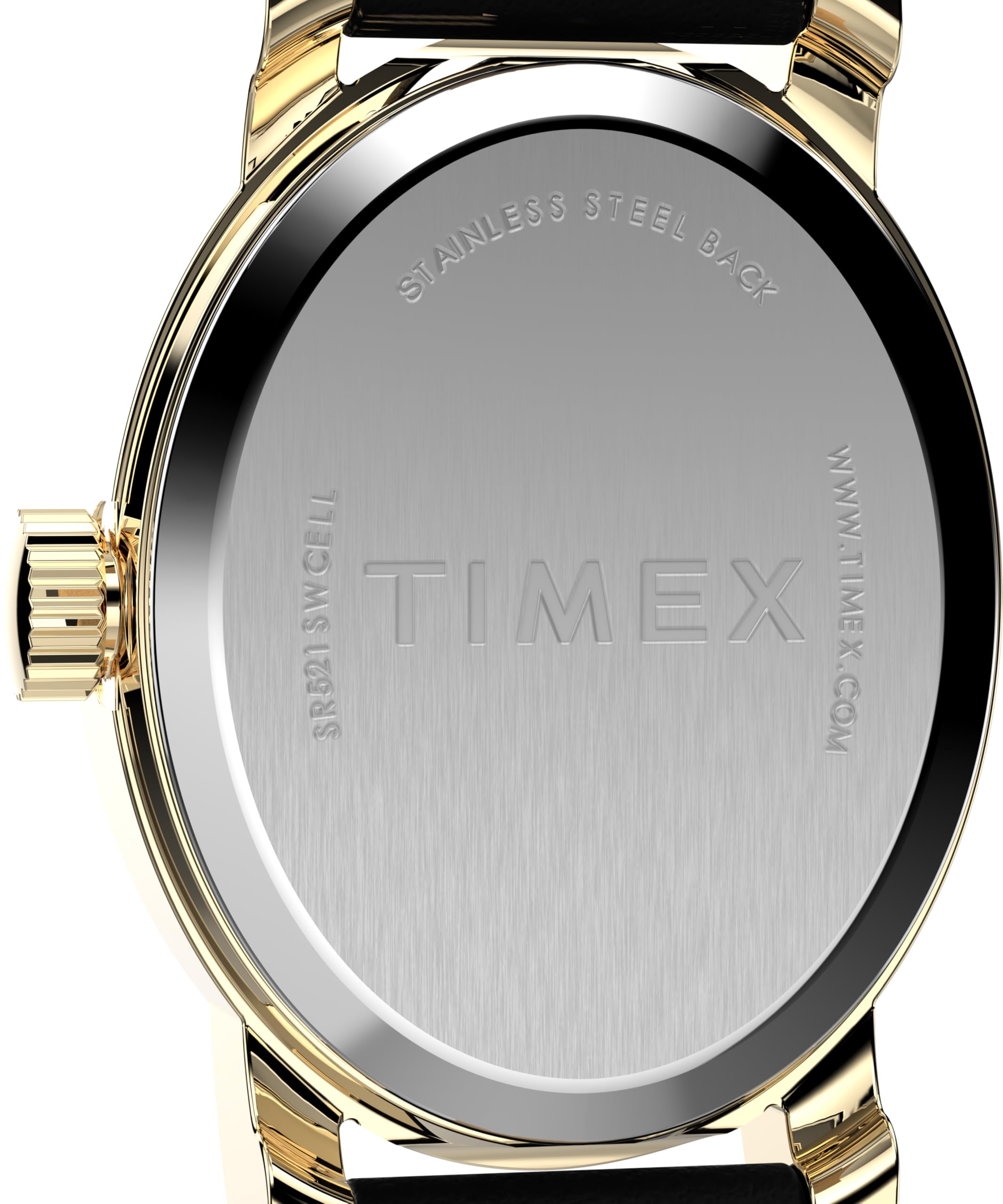 Timex Main Street Damen-Armbanduhr,18 mm, schwarzes Lederarmband, Perlmutt-Zifferblatt, goldfarbenes Gehäuse TW2W82600