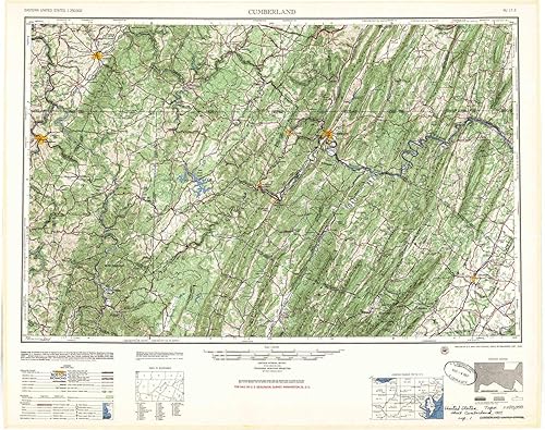 YellowMaps Cumberland MD mapa topo, escala 1250000, 1 x 2 grados, histórico, 1957, 24.1 x 30.5 in - Tyvek