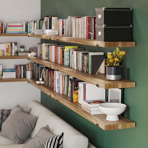 Miniatura 4 de Wallniture Forte - Estantes flotantes rústicos de 60 x 11.5 pulgadas para pared, dormitorio, oficina, sala de estar, estantes de cocina, incluidos