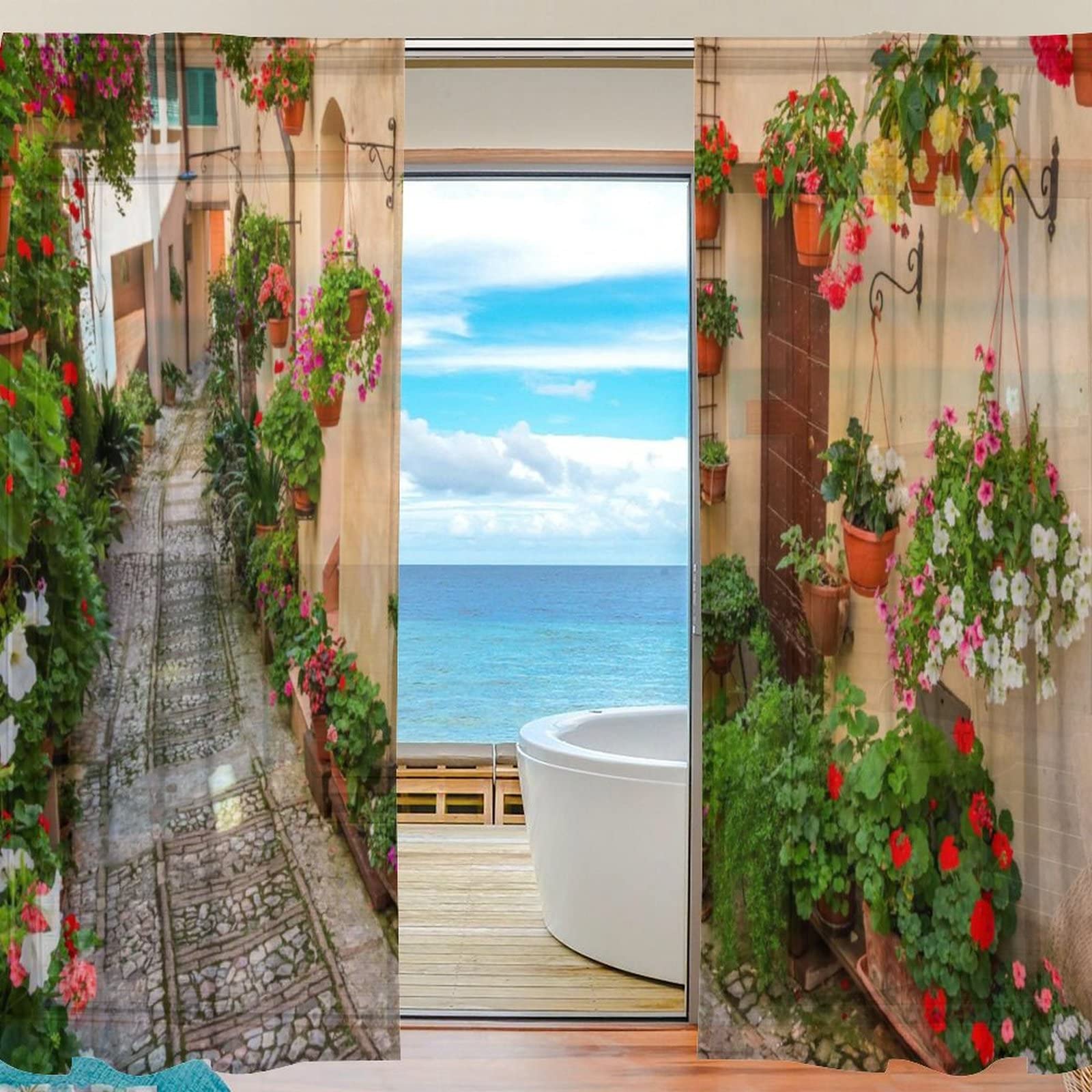 Voile-Vorhänge Mit Blumenstickerei – 2 Paneele, Stangen-Tasche, Quasten-Dekoration, 60x160 Cm, Grau