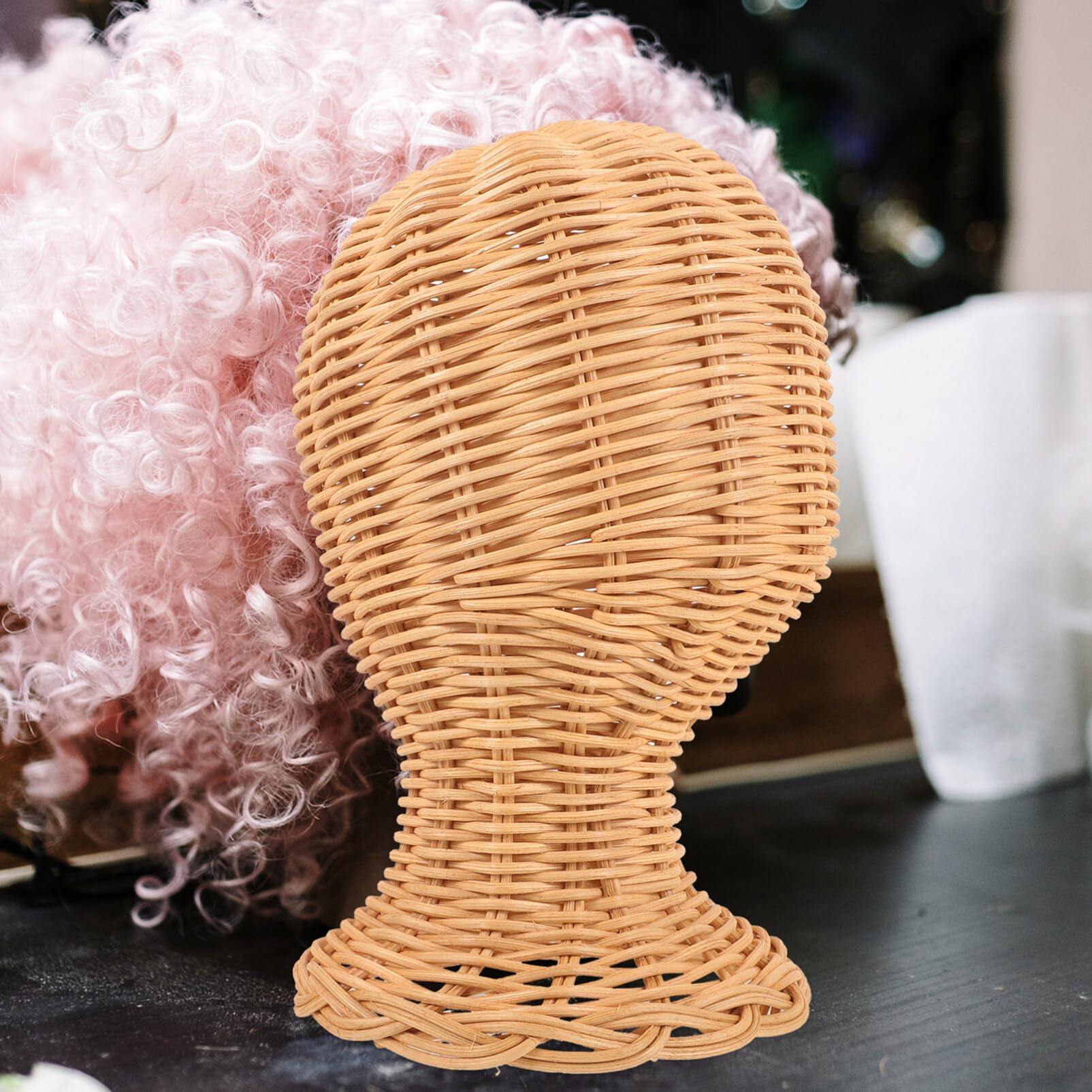 Présentoir Chapeau En Rotin - Support Tête Ronde Stable Pour Perruques, Casquettes - Maison Ou Boutique - 11