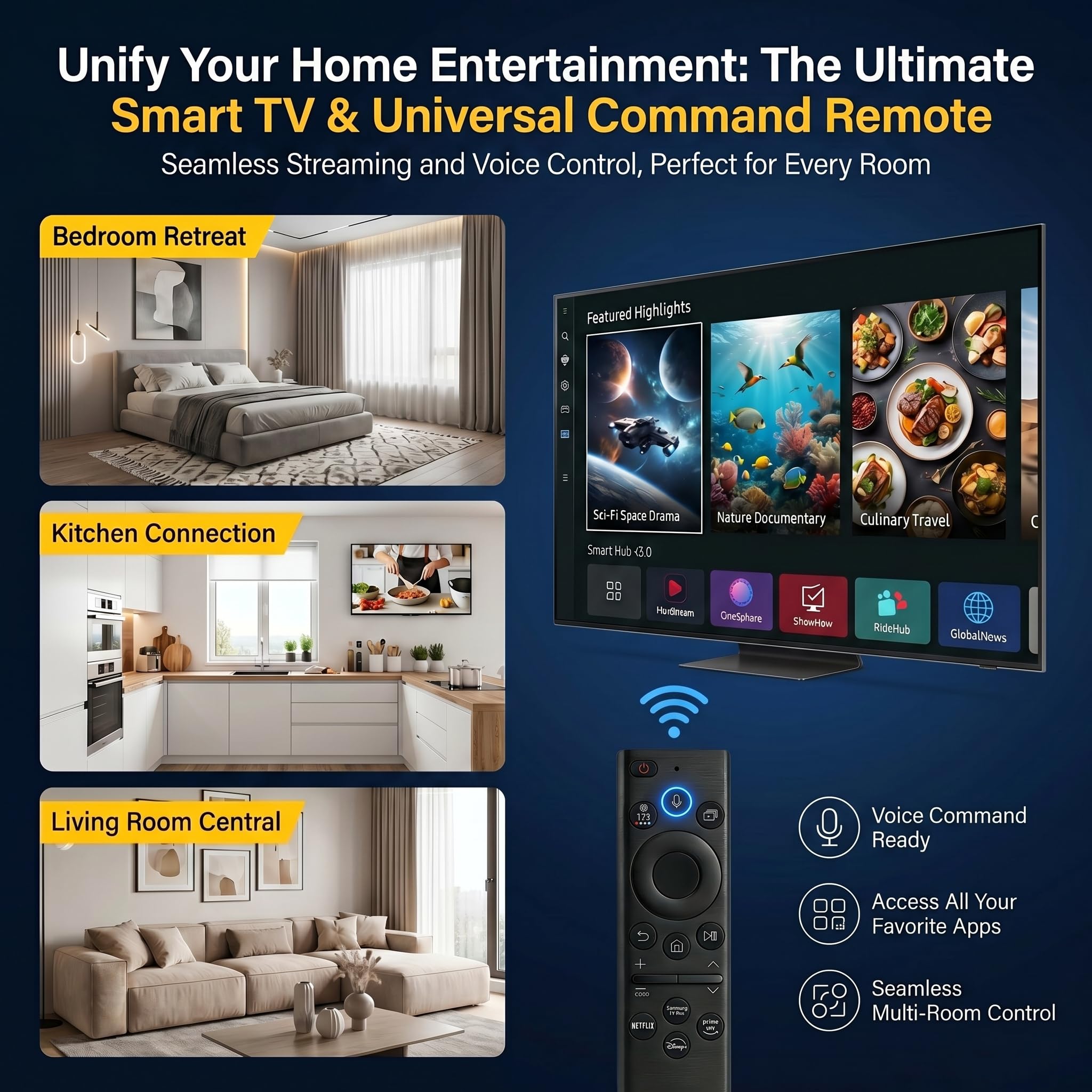 AUSOTUSO Télécommande universelle pour Smart TV Samsung, compatible avec TV LED/LCD/Plasma QLED, Netflix, Prime Video, boutons Hulu, commande vocale.