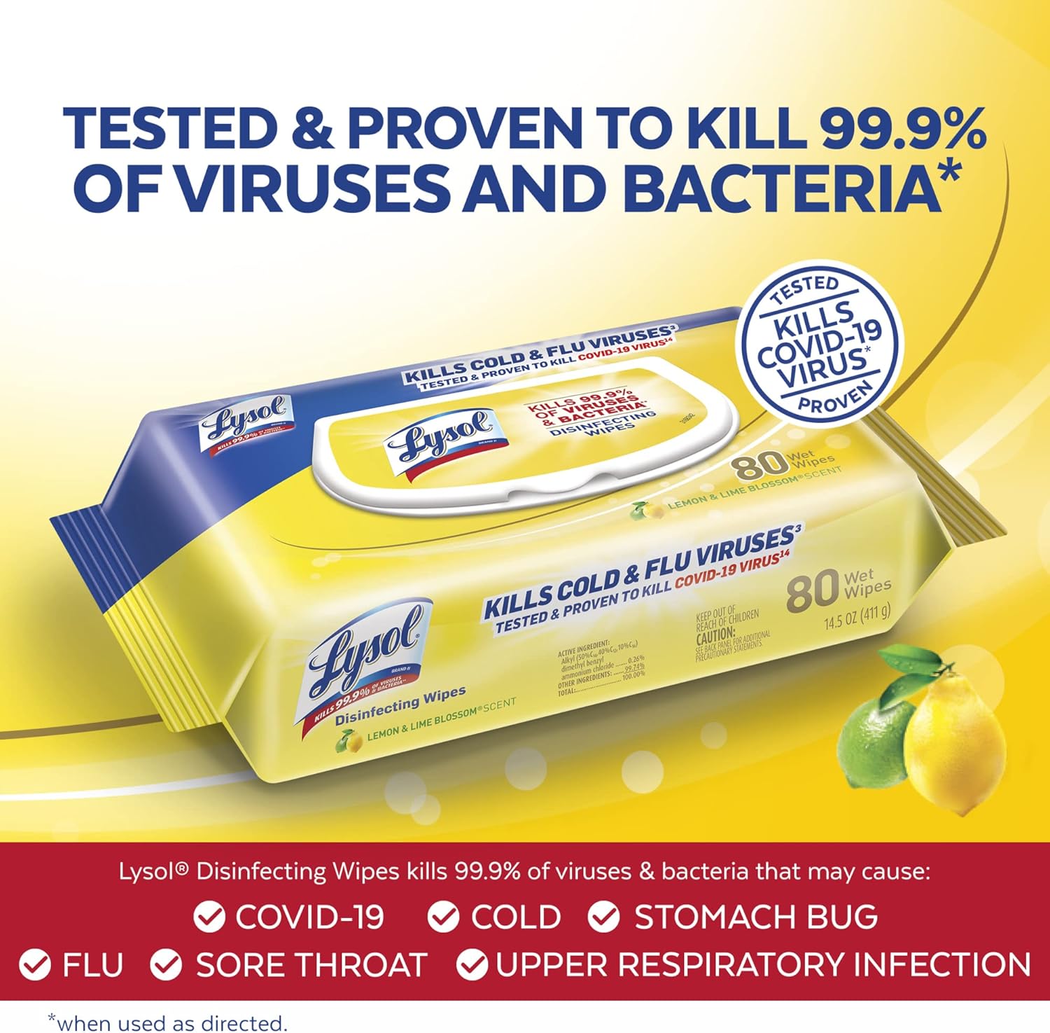 LYSOL Disinfecting Wipes - Lemon & Lime Blossom Flatpack 80 ct. (Pack of 1) : Health & Household