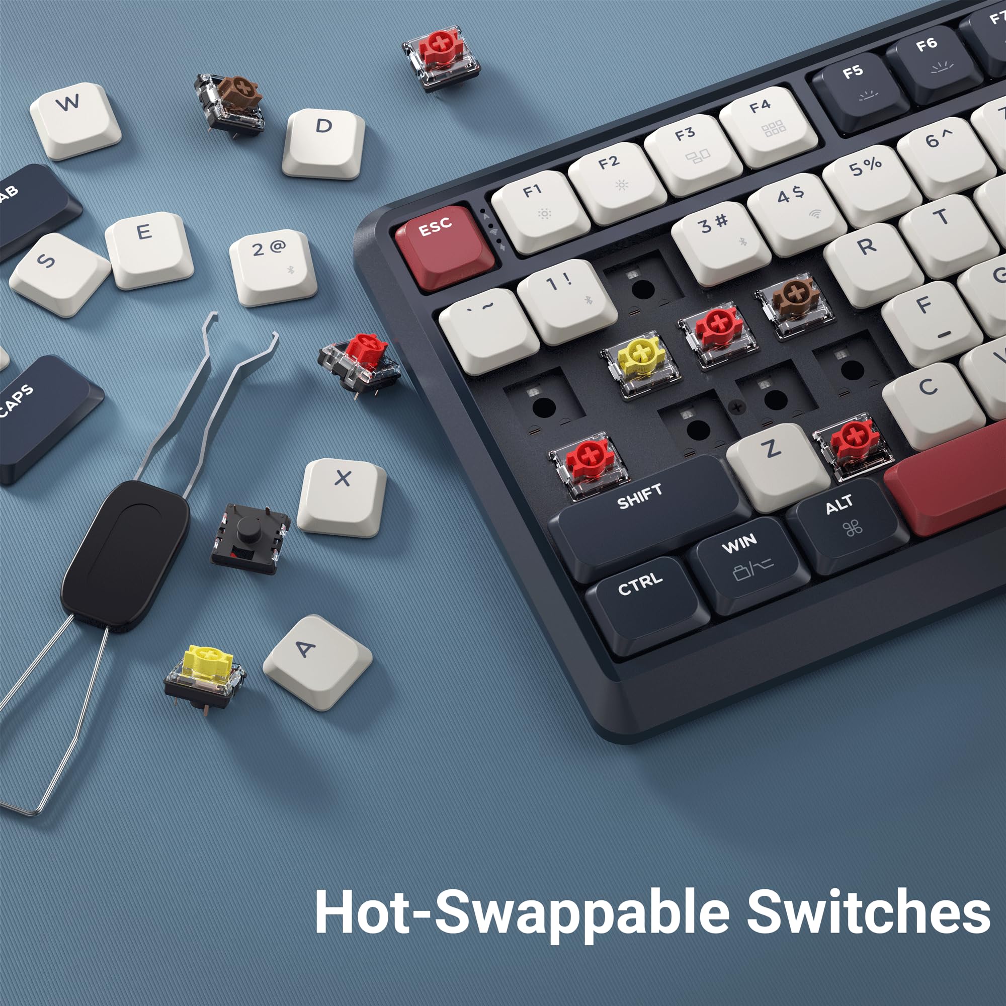 Keychron KJ1 Tastiera meccanica wireless a basso profilo, 2,4 GHz, Bluetooth QMK 75% Layout RGB, interruttore rosso sostituibile a caldo, compatibile con Mac Windows Linux, ricarica rapida da 2000 mAh