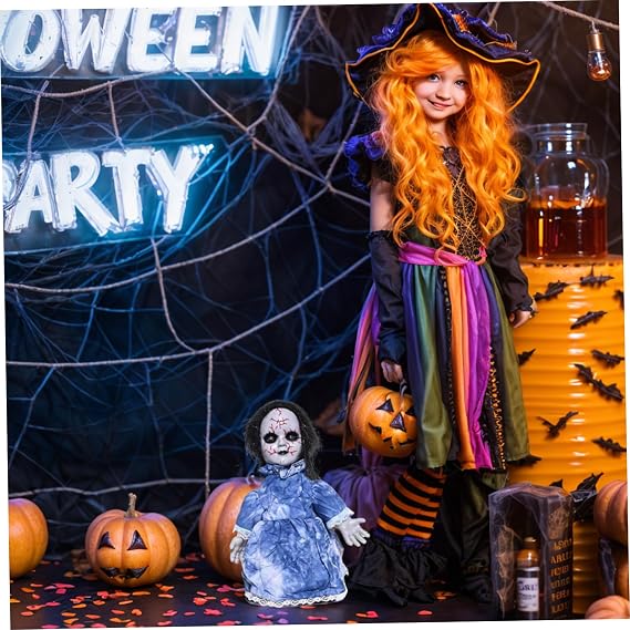 Halloween Decorations, Haunted Doll Scary Doll Horror Doll Walking Creepy Doll with Lighting Eyes & Hair, Animated Scary Haunted Doll Horror with Sounds for Haunted House Halloween Decorations