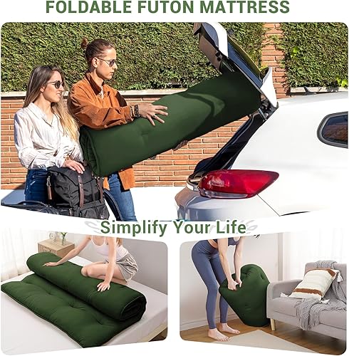 Miniatura 4 de IDEALHOUSE Colchón de futón japonés, colchón de suelo para dormir, almohadilla plegable gruesa y enrollable y tapete de tatami para dormitorio,