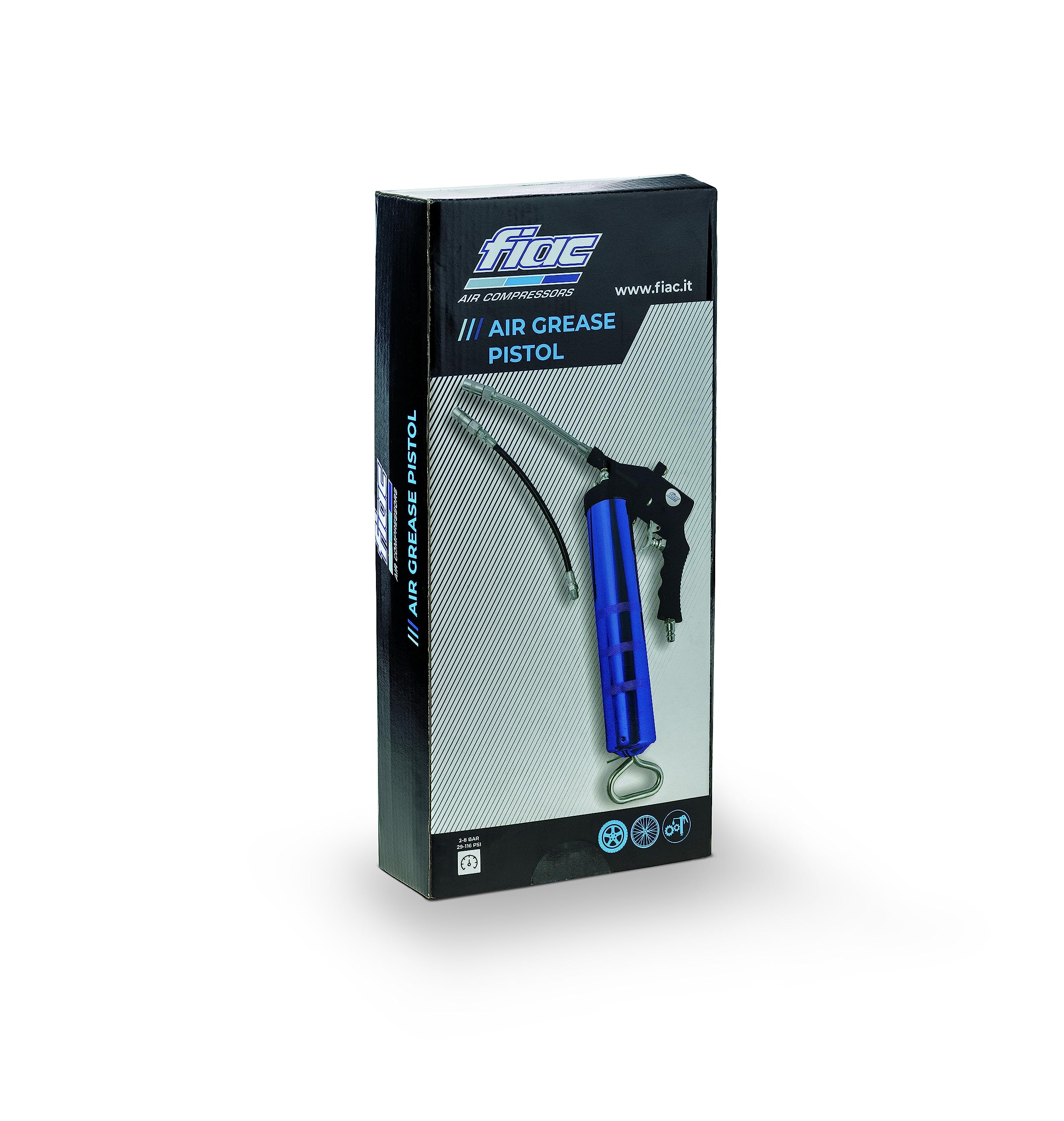 Fiac - Pistola engrasadora 5071, pistola con tubos de lubricación rígidos y flexibles incluidos, capacidad del cilindro de 400 ml, color azul y negro