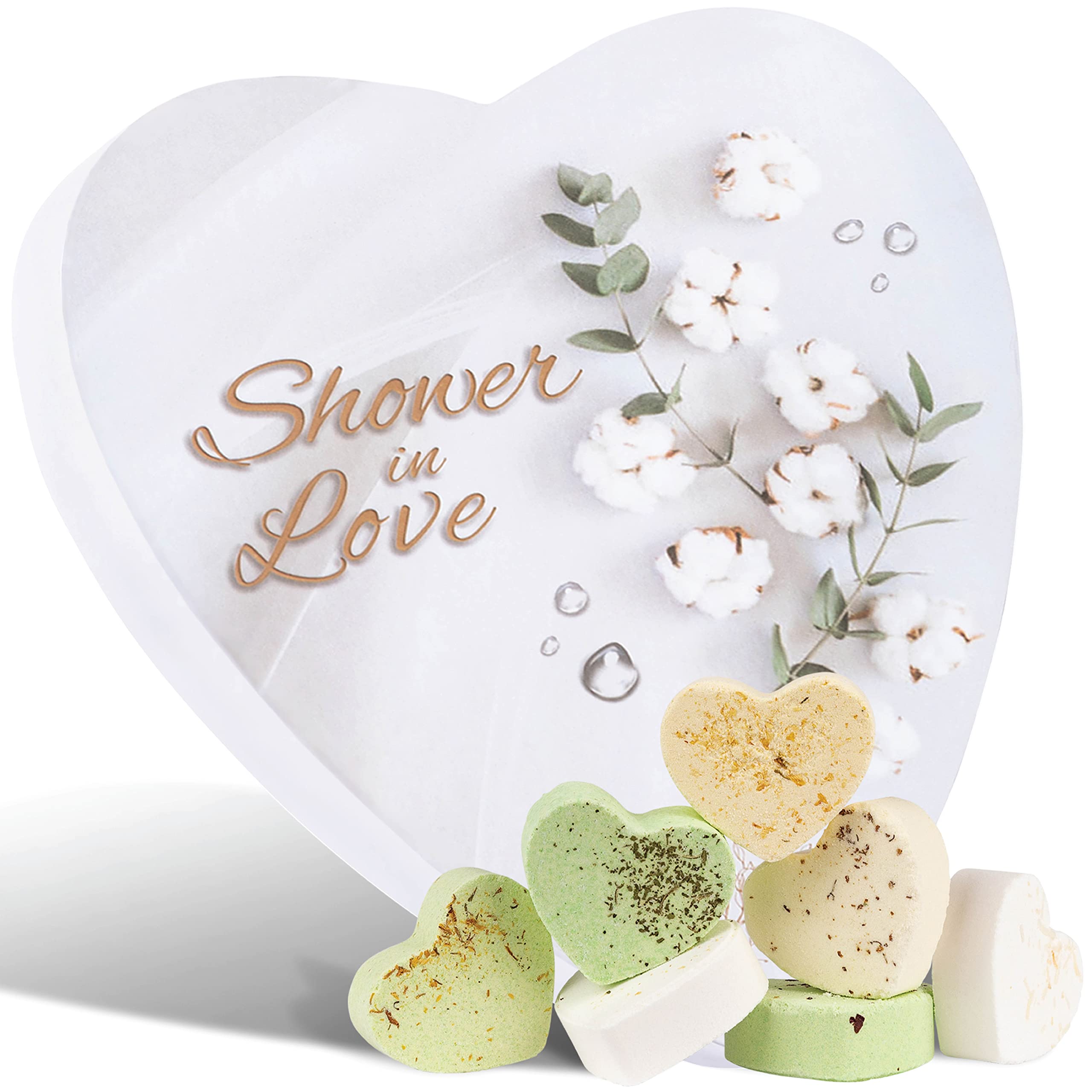 Shower Steamers Heart Set. Any Occasion. Unique Gifts for Her and Him. Variety Pack of 7 Shower Bombs. Self Care, Relaxing, Aromatherapy Home Spa Set with Pure Organic Essential Oils.