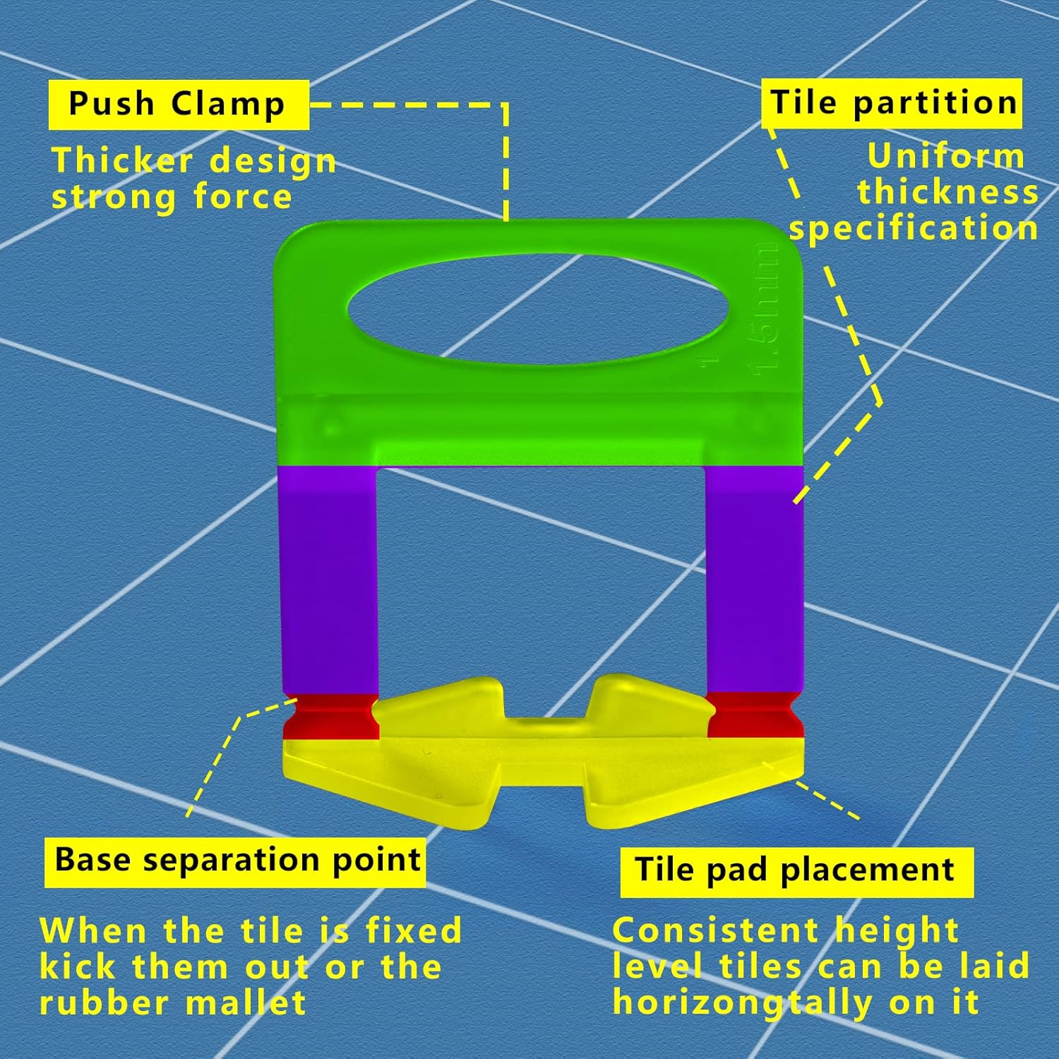 Tile Leveling System 1/16" Spacers Tile Leveler Clips DIY Tile Leveler Spacers 2000 Pcs for Professional Ceramic Tile and Stone Installation