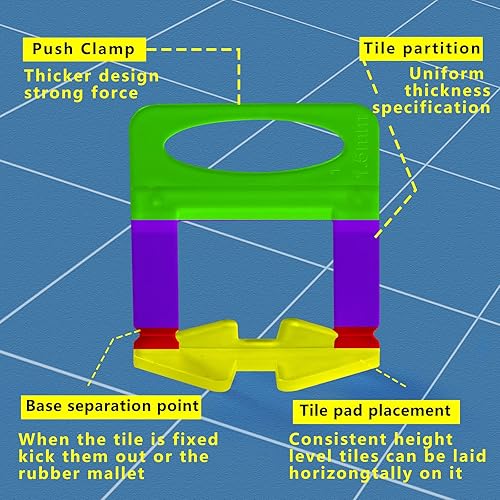 Miniatura 6 de Sistema de nivelación de azulejos espaciadores de 1/16 pulgadas, clips niveladores de azulejos, espaciadores niveladores de azulejos, 2000 piezas