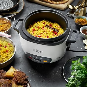 Russell Hobbs Electric Rice Cooker - 2kg (14 Portion - 145g per serving) Removable non stick bowl, Dishwasher-safe bowl & lid, Steamer basket, measuring cup & spoon inc, Energy Saving, 500W, 27040