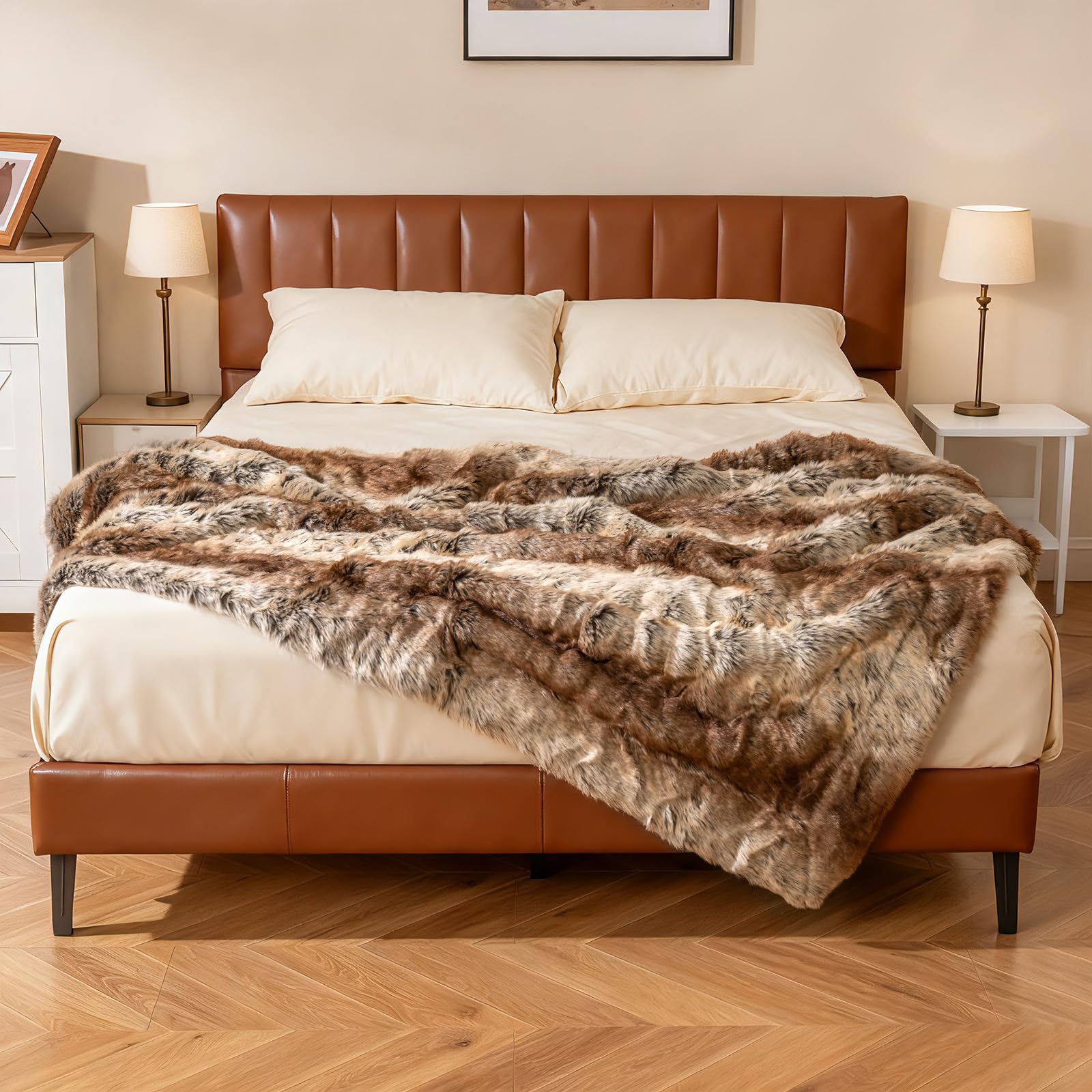 COSTWAY Manta de Piel Sintética Mullida, 153 x 203 cm, Manta de Piel Artificial, Ropa de Cama Decorativa Gruesa, Acogedora y Cálida para Cama, Sofá o Sillón ([Mullida],153 x 203 cm)