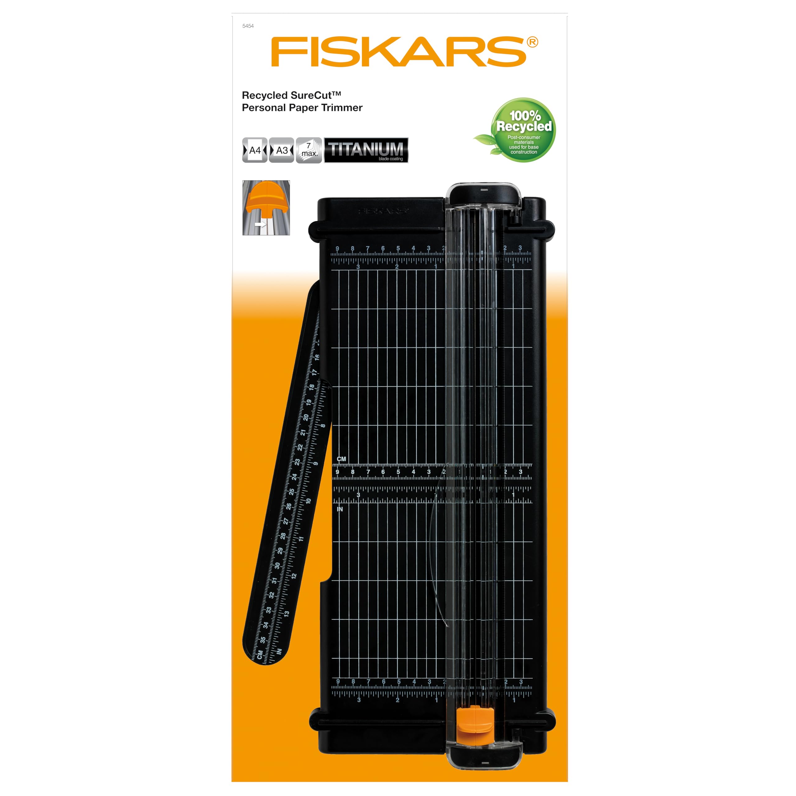 Fiskars Gilotyna do papieru, A4, Z ostrzem ze stali nierdzewnej pokrytej tytanem, Przyjazna dla środowiska, SureCut, 1004639