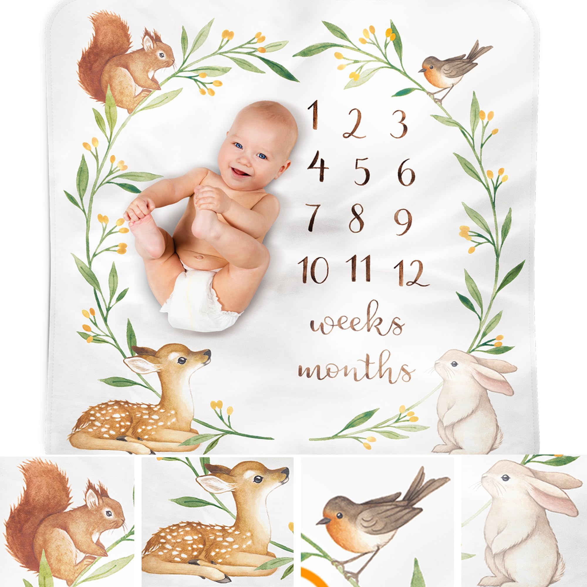 Coperta Mesi Neonat Copertina Neonato Milestone Decorazione Cameretta Motivo Bosco In Acquerello Regalo Neonato e Baby Shower Copertine Neonati Perfette Per Set Fotografici