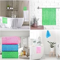 Vista 7 de UJFQBH Juego de 3 piezas de red exfoliante africana de estilo brillante, juego de ducha exfoliante, esponjas de baño largas para una piel suave