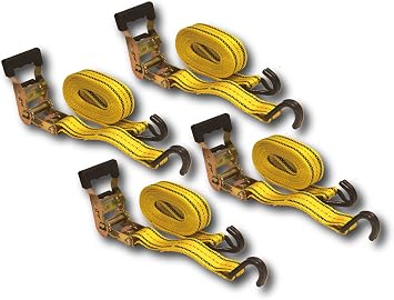 HFSR 4PC 1-1/2" x 15 ft Heavy Duty Ratchet Cargo Tie Down Straps 3000lbs Dual J-Hooks Yellow