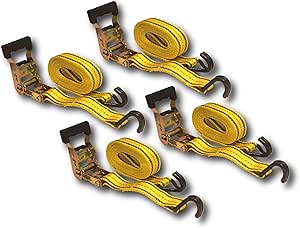 HFS(R) 4PC 1-1/2" x 15 ft Heavy Duty Ratchet Cargo Tie Down Straps 3000lbs Dual J-Hooks (Yellow)