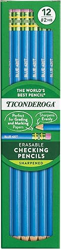 Ticonderoga Lápices borrables con caja de madera, preafilados, azul, 12 unidades