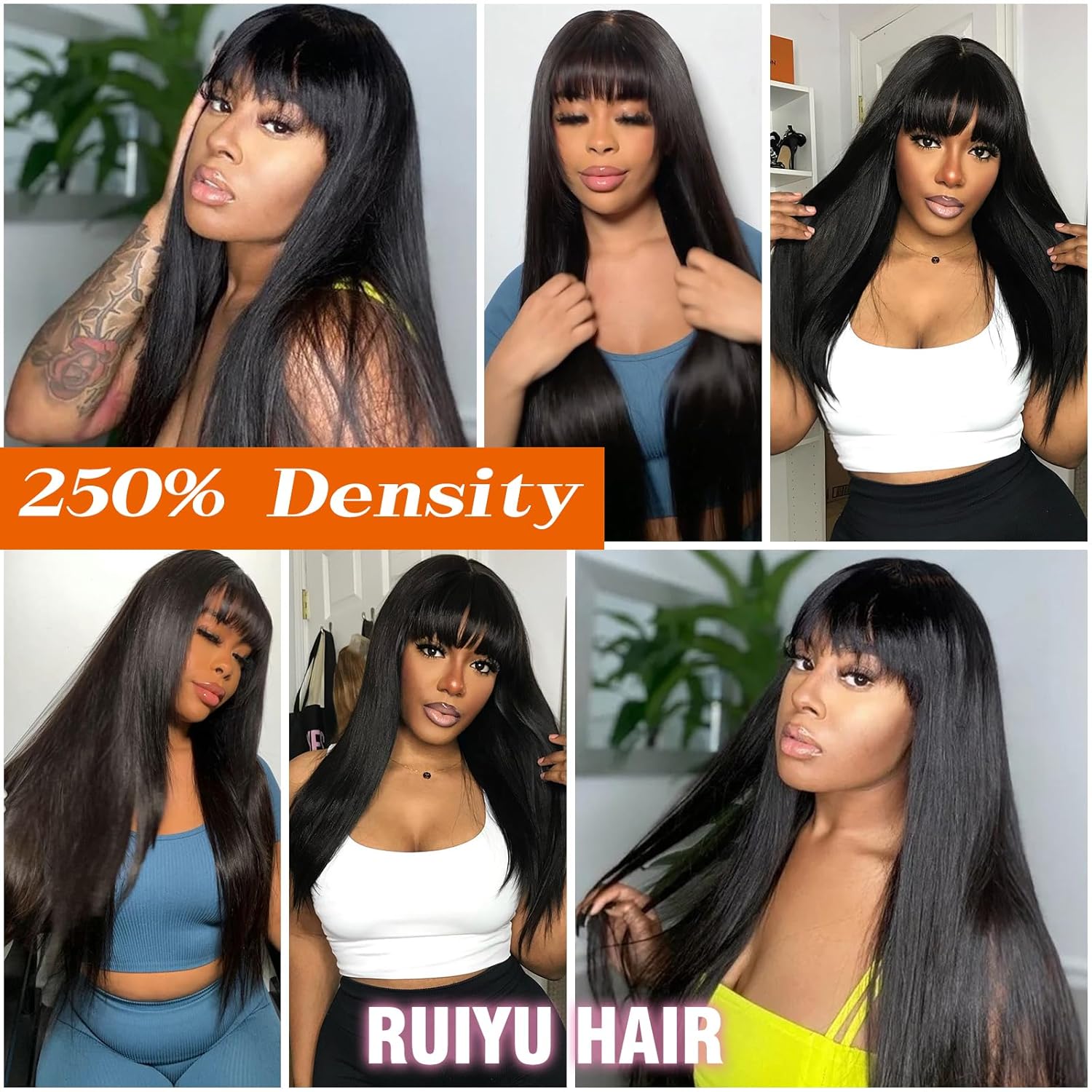 Ruiyu 250 Density 2x4 HD Lace Front Wigs Human Hair Wigs with Bangs for Black Women Straight Wear and Go Glueless Lace Closure Wigs for Beginners 100% Brazilian Virgin Human Hair Middle Part 20 Inch - Image 5