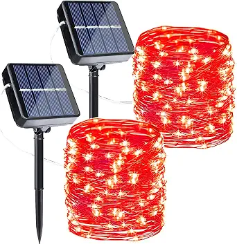  Solar Fairy Lights, 2-Pack Total 80FT 240LED String Lights, Red | Silver Wire, Solar String Light Waterproof 8 Lighting Modes for Patio Fence Party Garden Yard Home Outdoor Decoration